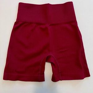 Yoga Shorts Ribbed Seamless Workout High Waist - Burgundy